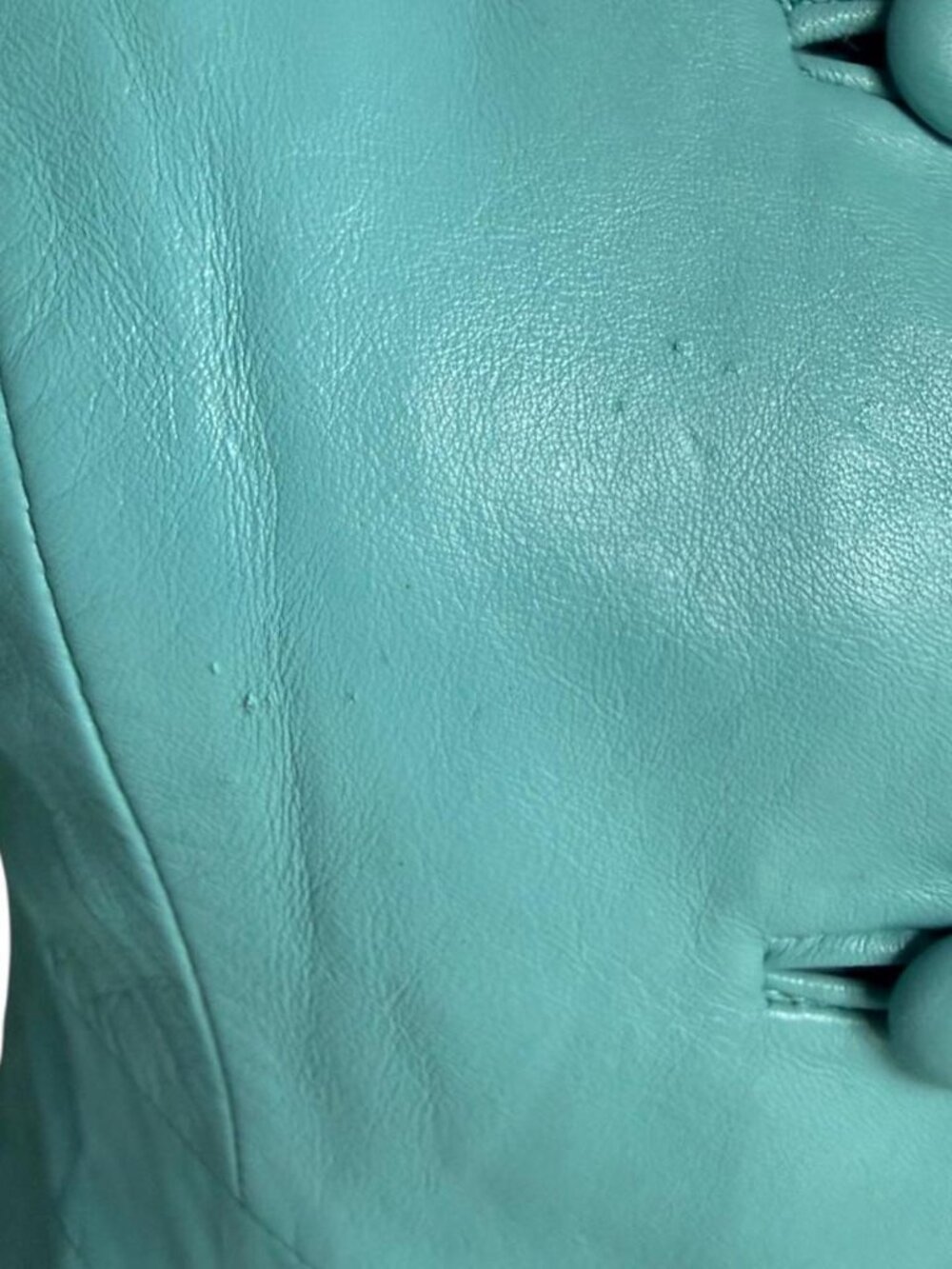 Vintage turquoise blue leather button down blouse/jacket with puff sleeves - Picture 5 of 7